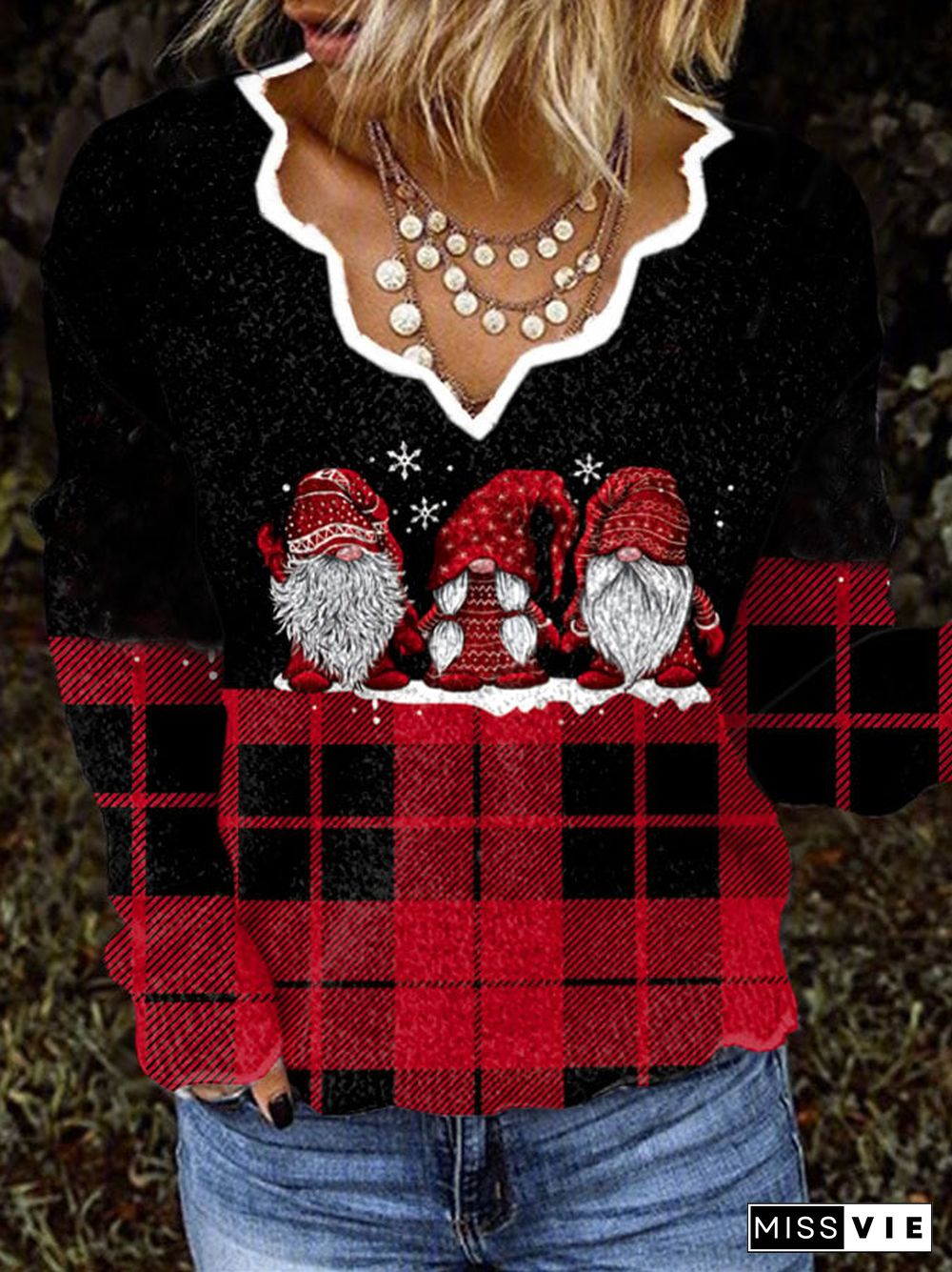 Women's Casual Midget Plaid Print Long Sleeve Top