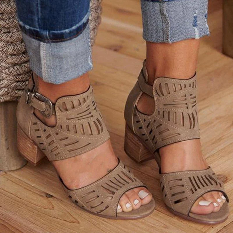 WDHKUN 2020 Women Fashion Sandals Women Vintage Hollow Out Peep Toe Square Heel Wedges Sandals High Heels Shoes Zapatos Mujer