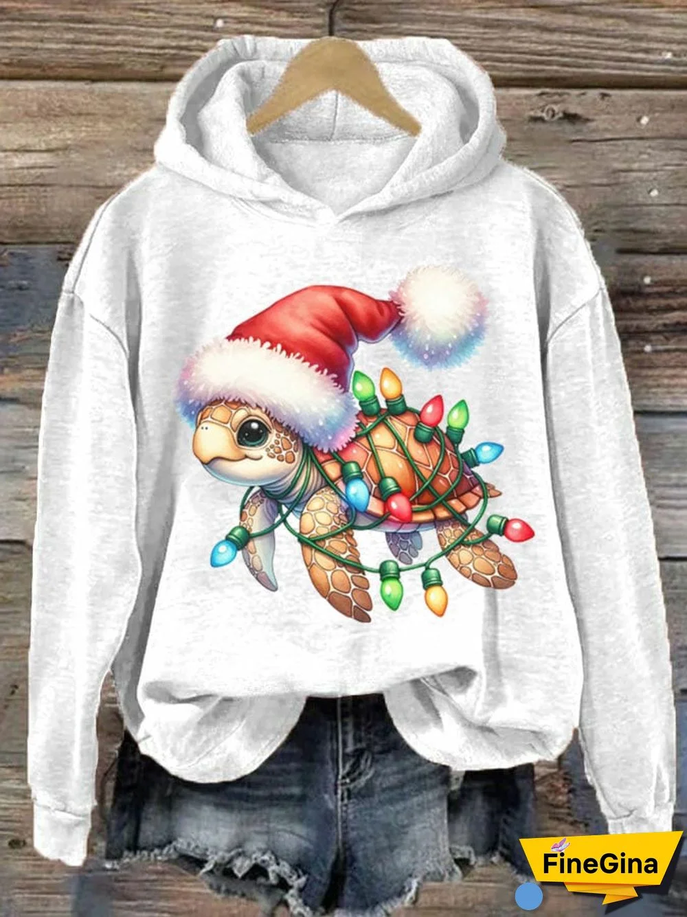 Women's Santa Turtle Christmas Mele Kalikimaka Print Hoodie