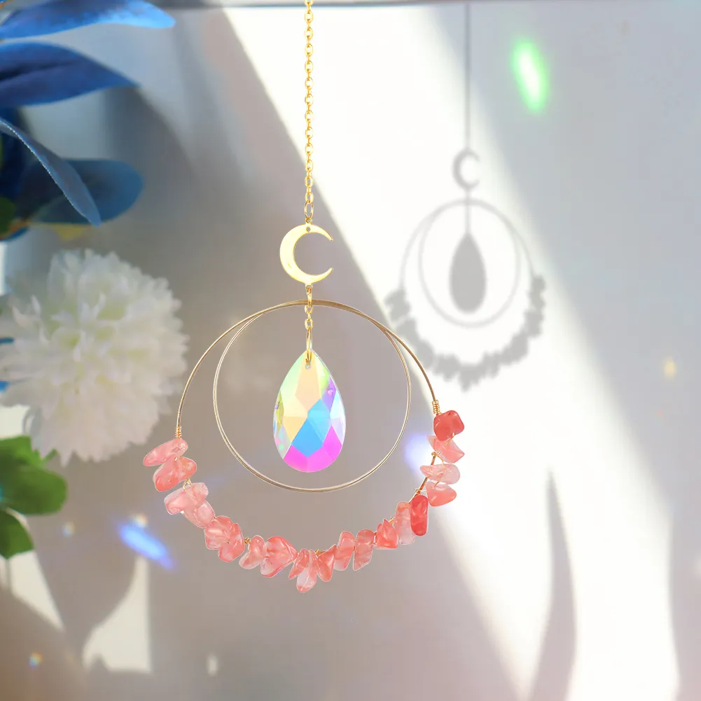 Crystal Sunlight Trapping Windchime Prism Light Catching Pendant (Pink)