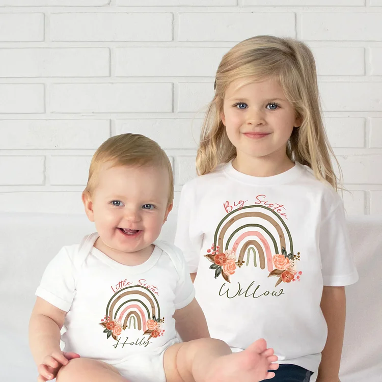 BlanketCute-Personalized Rainbow Flowers Siblings Family Cotton Casual T-shirt | 73