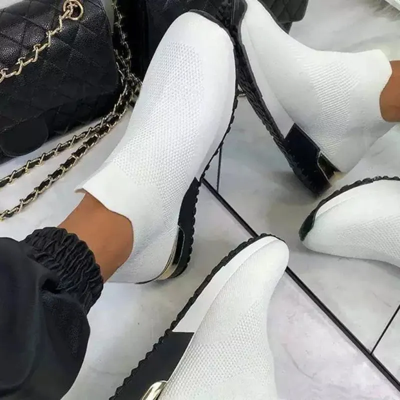 Vulcanize Shoes Sneakers Women Shoes Ladies Slip-On Knit Solid Color Sneakers for Female Sport Mesh Casual Shoes for Women 2021