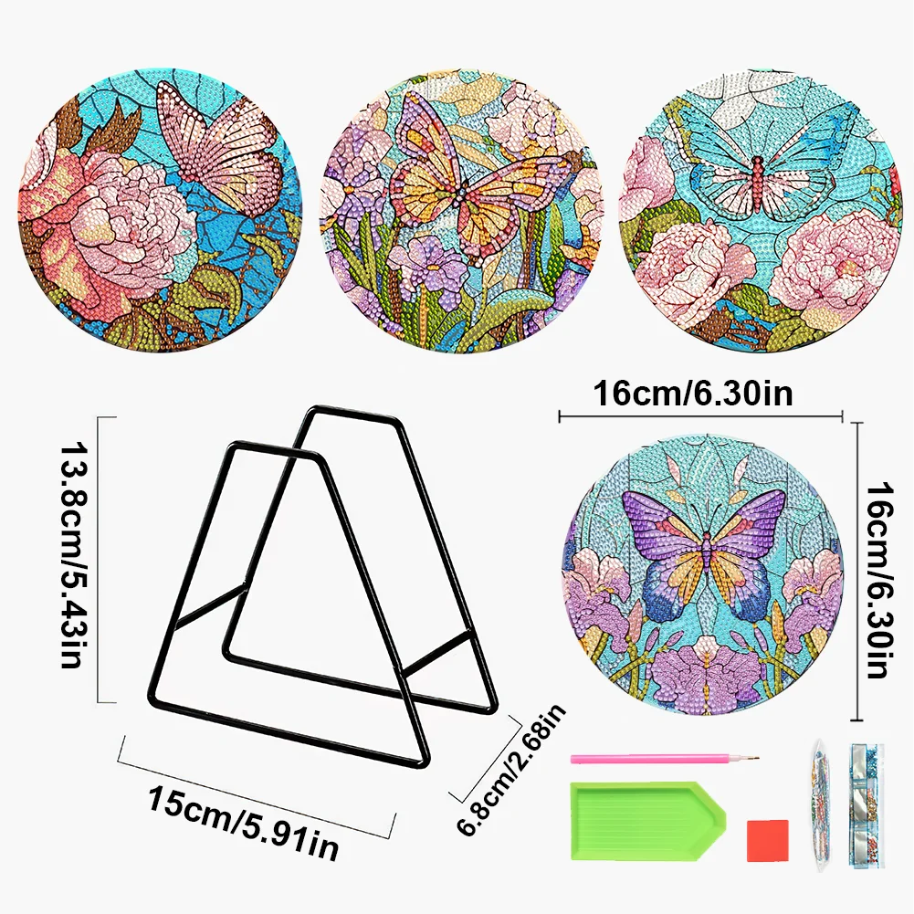 4pcs DIY Flower Butterfly Acrylic Diamond Painted Placemats Eco-Friendly Placemat