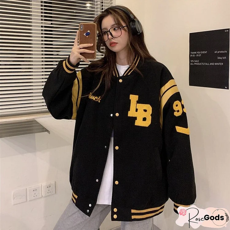 Streetwear Women Letter Warm Thick Baseball Coats Autumn Winter Loose Harajuku Bf Jackets Fashion Korean Outwear Y2K Tops