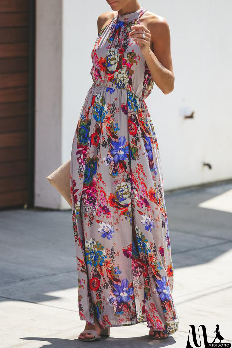 MidiSono - Casual Print Patchwork Halter Waist Skirt Dresses