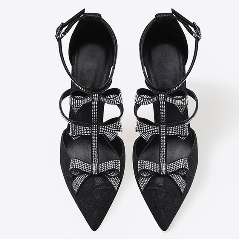 GOOSHOE Rhinestone Strappy Pointed Toe Stiletto Pumps with Block Heels