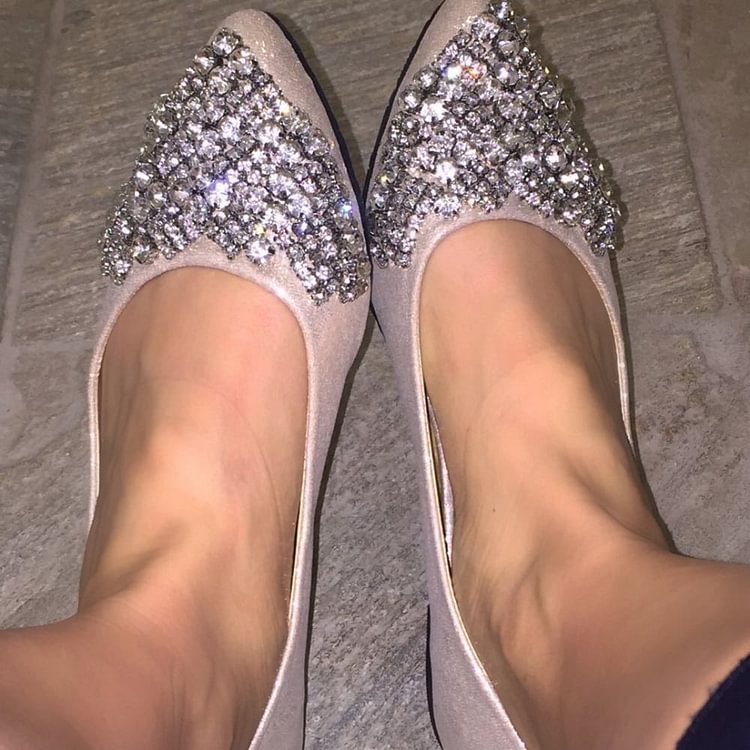 Women's Fashion Nude Wedding Shoes Rhinestone Comfortable Flats |FSJ Shoes