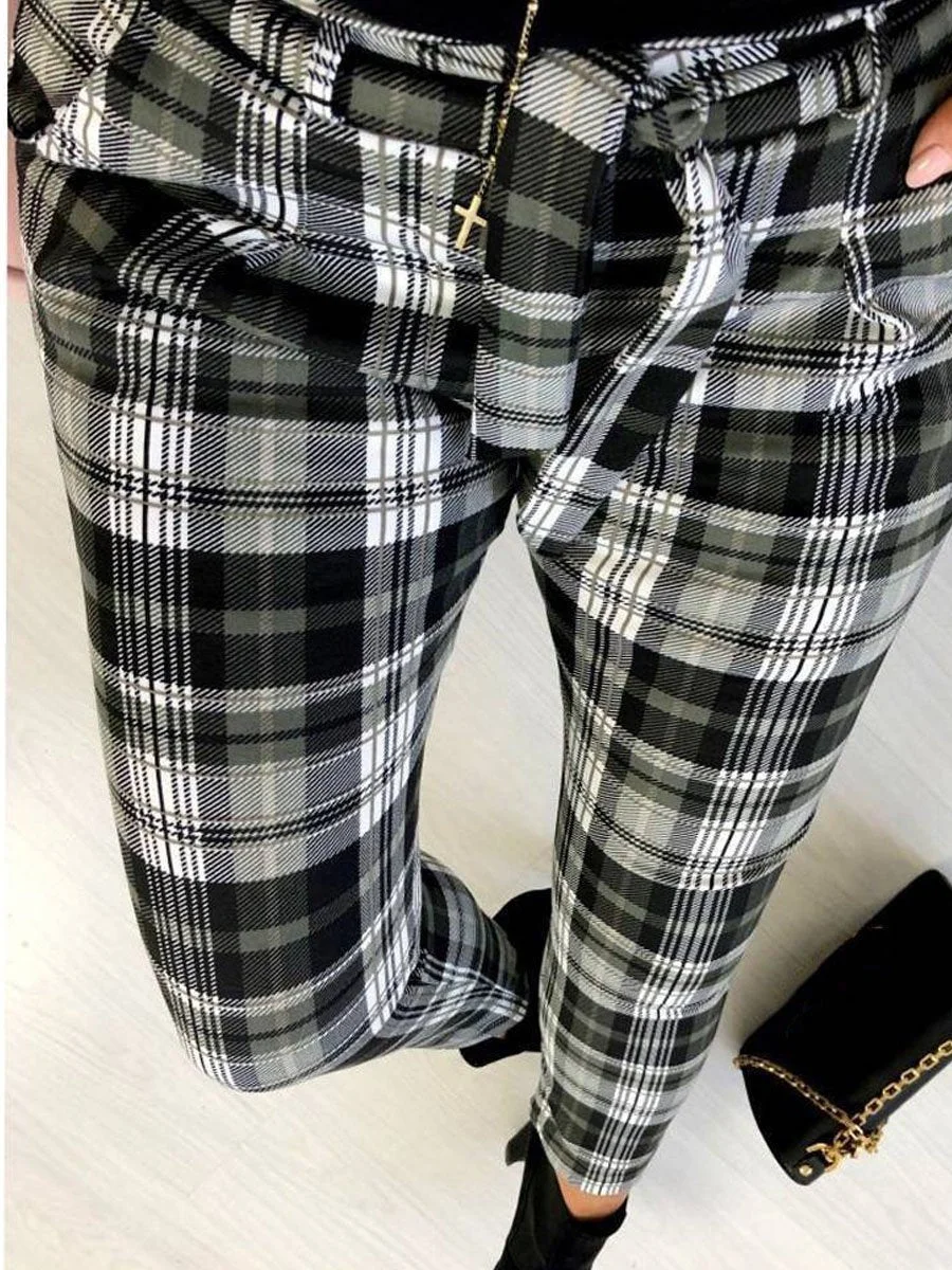 Check Printed Slim Pencil Pants