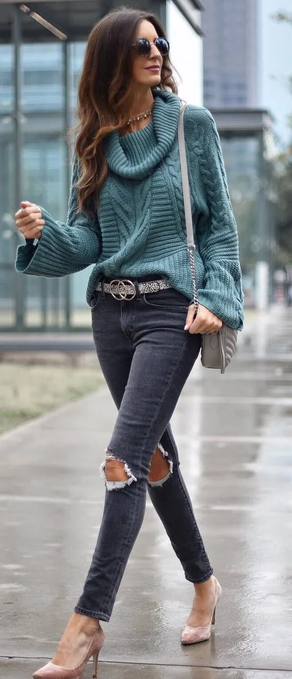 Casual easy turtlenecck sweater knitted sweater