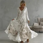 Women's Vintage Boho White Floral Lace Art Flowy Maxi Dress - Image 2
