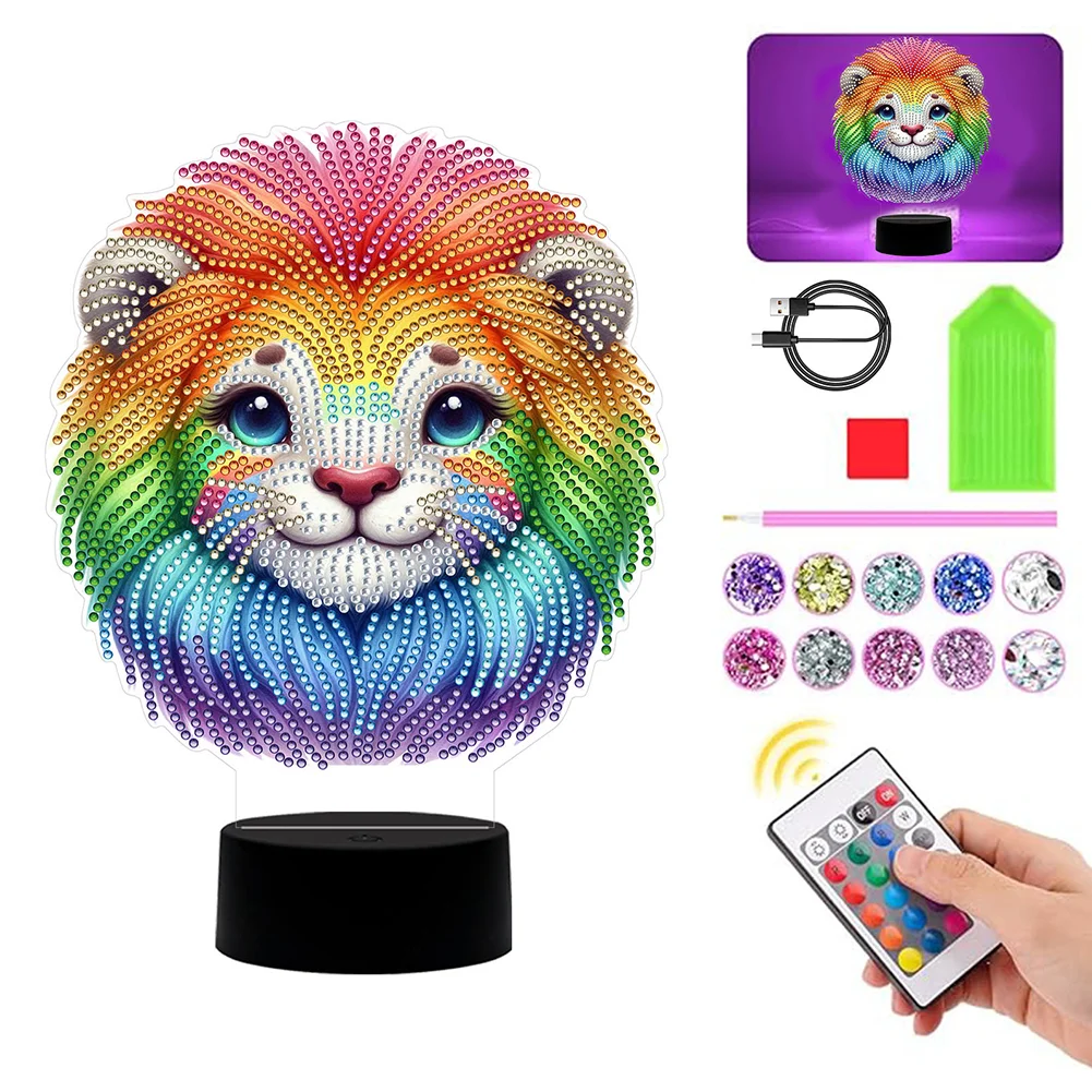 DIY Animal Lion Diamond Painting Night Light Diamond Art Lamp Home Decoration