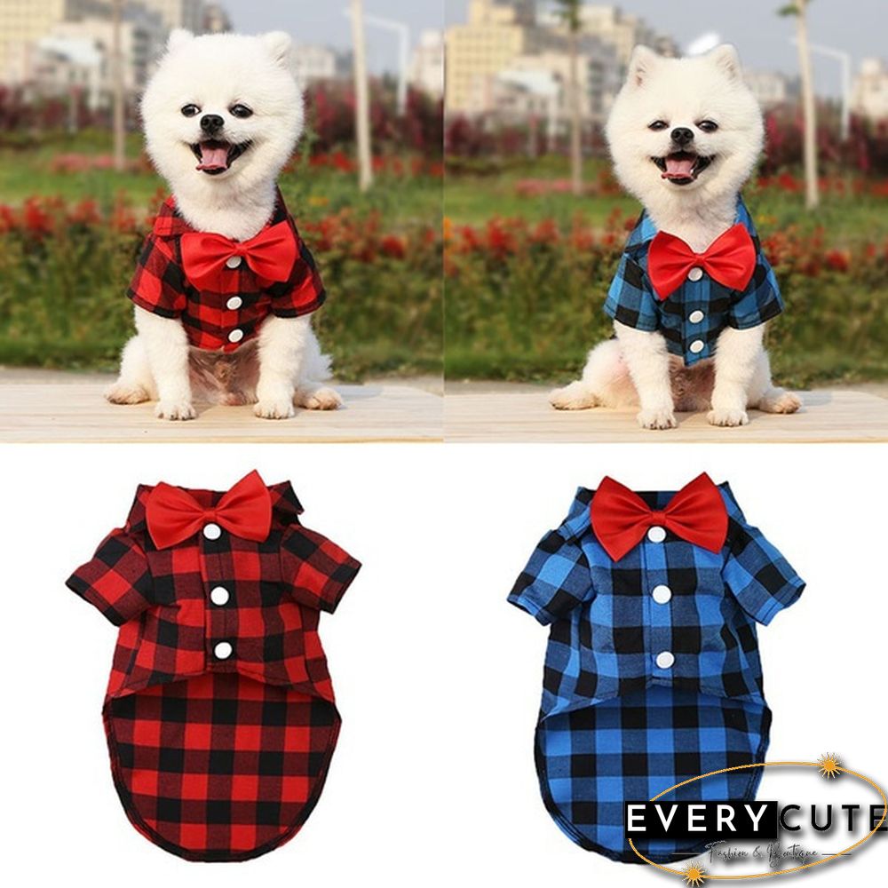 3 Colors Dog Plaid Shirt with Bow Tie Pet Clothes for Puppy Cat Western Collar Shirts Birthday Party Holiday Wedding Costume Outfit
