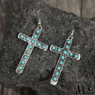 MidiSono - Artificial Turquoise Cross Shape Earrings