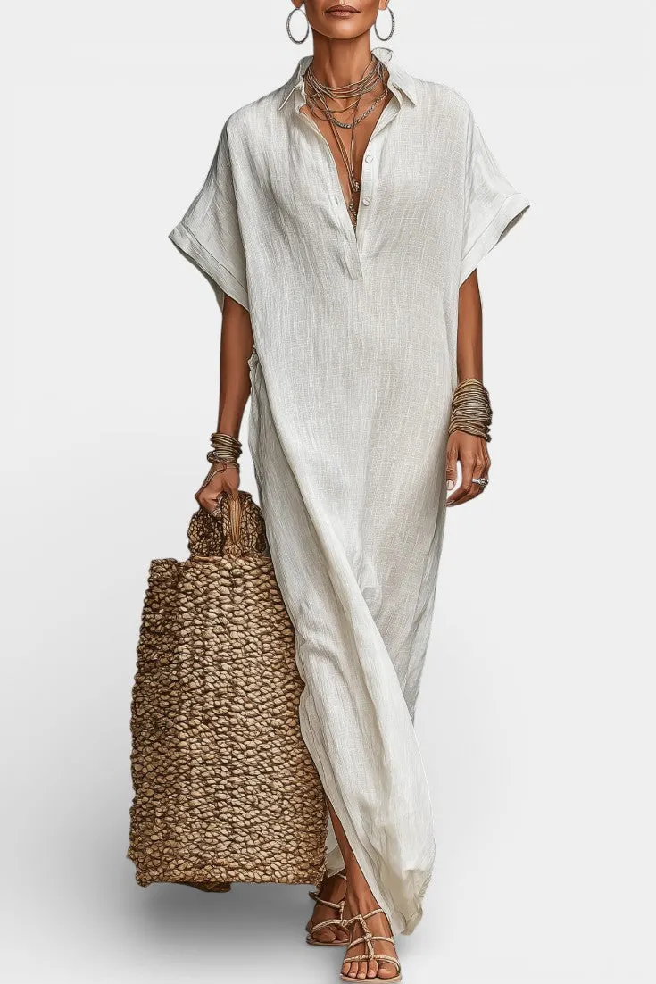 Oversized Linen Shirt Dress with Slit