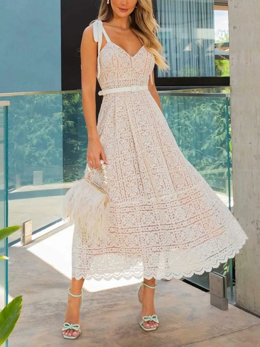 Elegant Lace Sling A-Line Dress