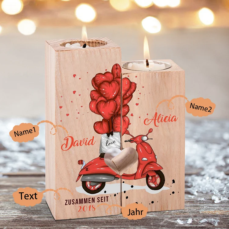 Kettenmachen Personalisierte 2 Namen & Text & Jahr Kerzenhalter- Hölzerne Kerzenständer Hochzeitstag Valentinstag Geschenke
