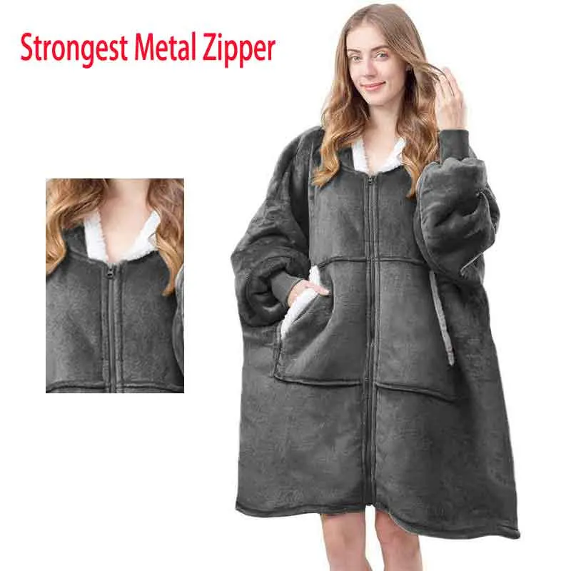 Wearable Blanket Men Women Giant Oversize Hoodie Sweatshirt Sweat Hooded Winter Bathrobe Blanket Sherpa Fleece Outwears