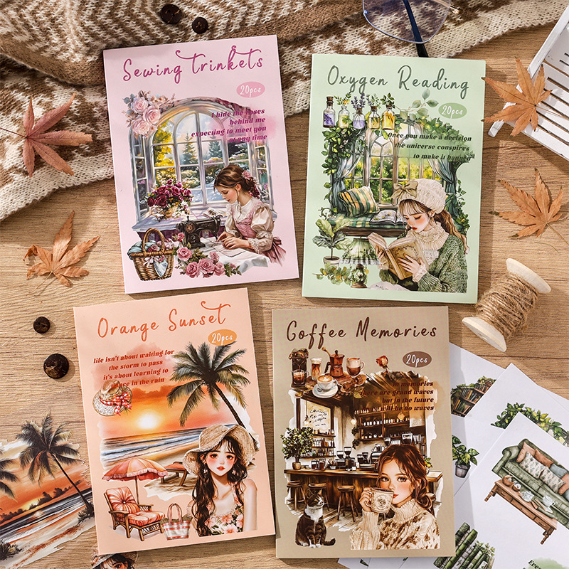 스티커북 - 소취싱 시리즈 빈티지 캐릭터 꽃 커피 풍경