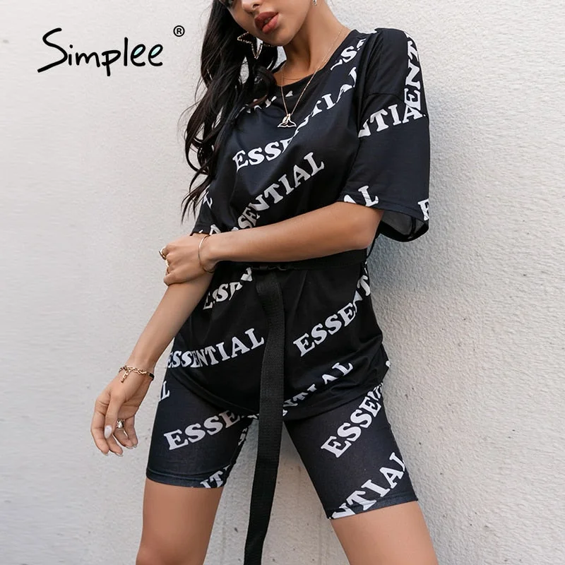 Simplee Casual Solid Outfits Women's Two Piece Suit with Belt Home Loose Sports Tracksuits Fashion Bicycle Summer Hot Suit 2020