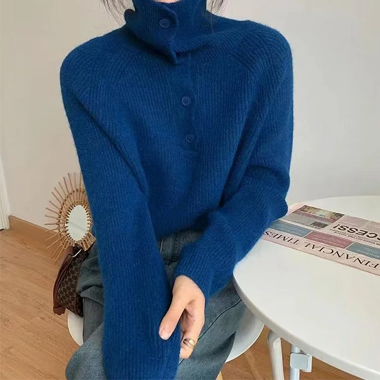 Knitted Plain Long Sleeve Casual Sweater QueenFunky