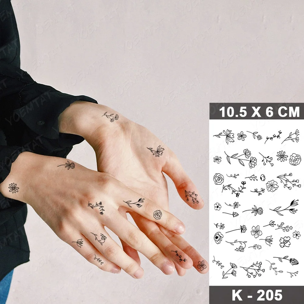 Waterproof Temporary Tattoo Sticker Small Simple Line Flower Flash Tatoo Cute Leaf Finger Wrist Fake Tatto For Body Art Women