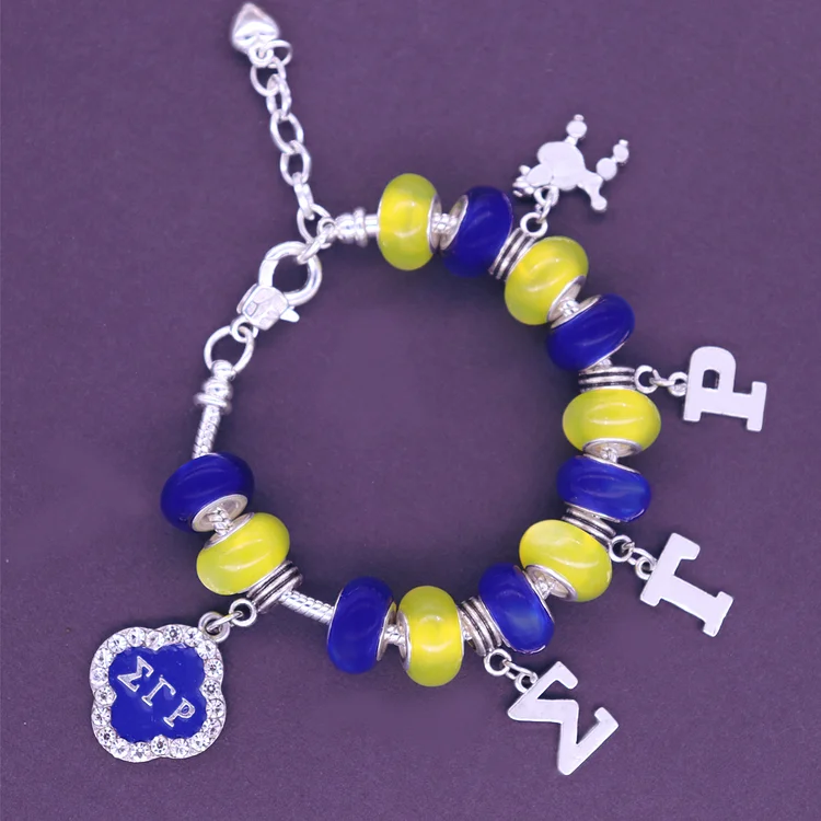 University Organization Jewelry Custom White Blue European Beads Greek Letter SGR Symbol Poodle Sigma Gamma Rho Bracelets