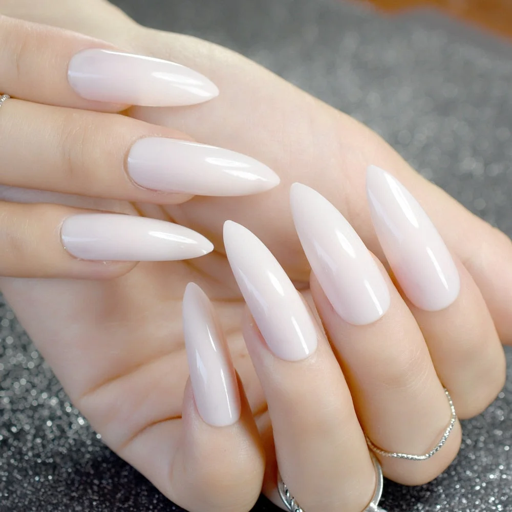 Nude Extra Long Fake Nails Coffin Full Cover Glossy False Nail Long Ballerina Nails with Glue Sticker-Nail Inspo