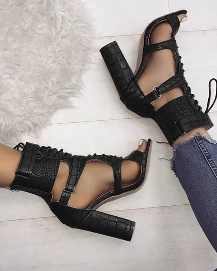 New Summer Square High heel Women Sandals 8CM Fish Mouth Sandals Woman Hollow Out Women Cross-tied Pumps