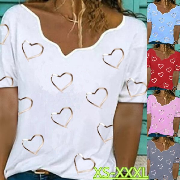 Summer Fashion Women's Printed Short Sleeve Creativity Irregular Neck Casual T-shirt Loose Short Sleeve Tops - Shop Trendy Women's Clothing | LoverChic