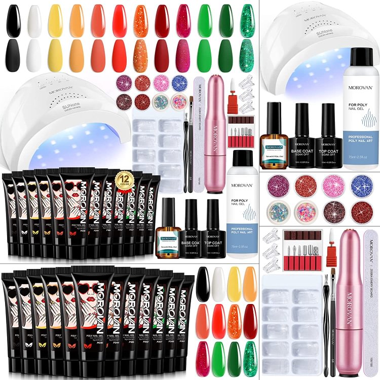 12 Colors 15ml with Nail Drill 48W Nail Lamp Nail Glitter Nail Primer Poly Nail Gel Professional Kit | Sweet Orchard