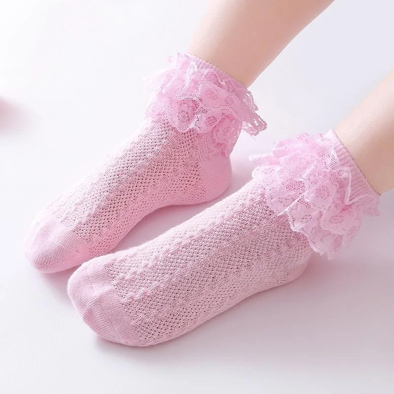 Baby Girl Socks Breathable Cotton Lace Ruffle Princess Mesh Socks Children Ankle Short Sock White Pink Yellow Girls Kids Toddler