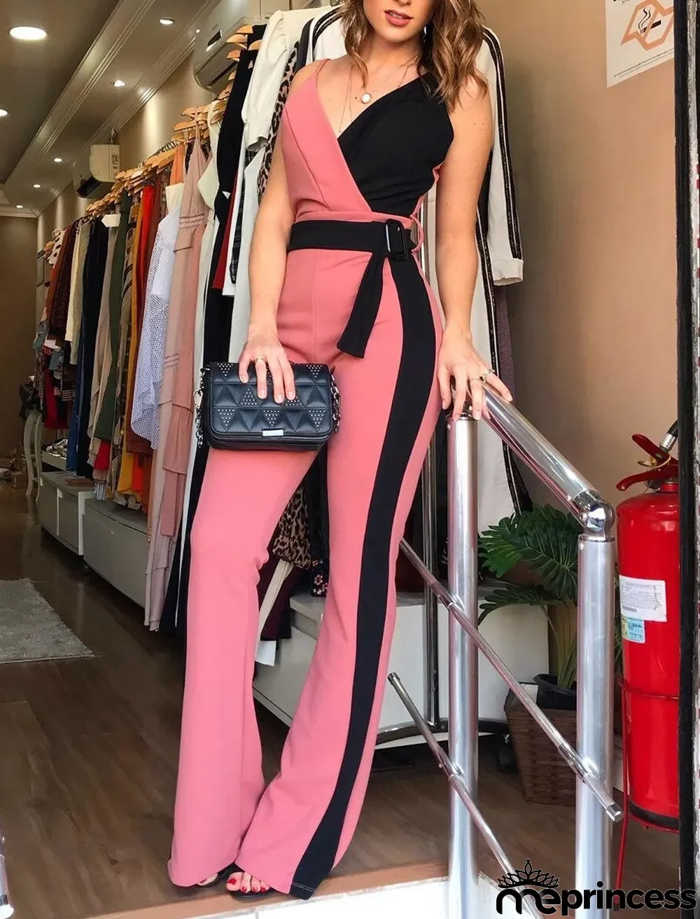 Elegant Contrast Straps Wrap Jumpsuit