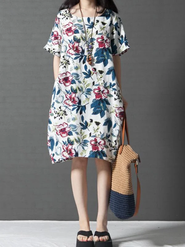 Casual Floral Cotton Short Dress
