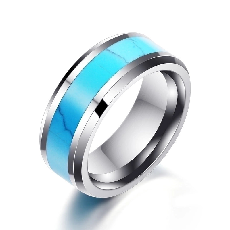 Fashion Simple Natural Turquoise Titanium Steel Ring For Men