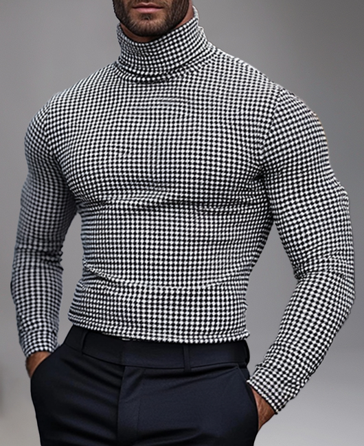 Okaywear Business Houndstooth Pattern Knitted Turtleneck Sweater