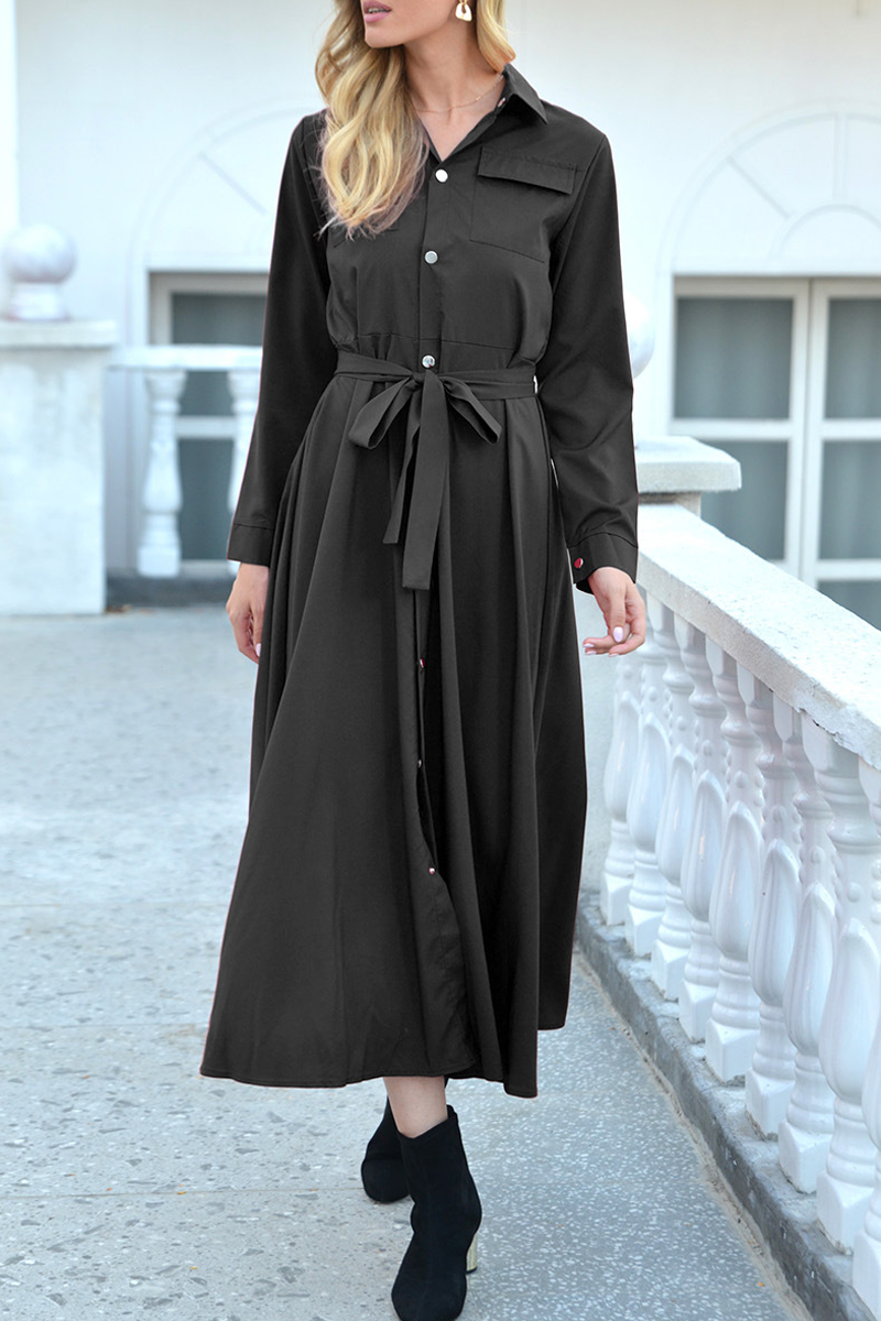 Single-Breasted Casual Shirt Dress(With Belt)