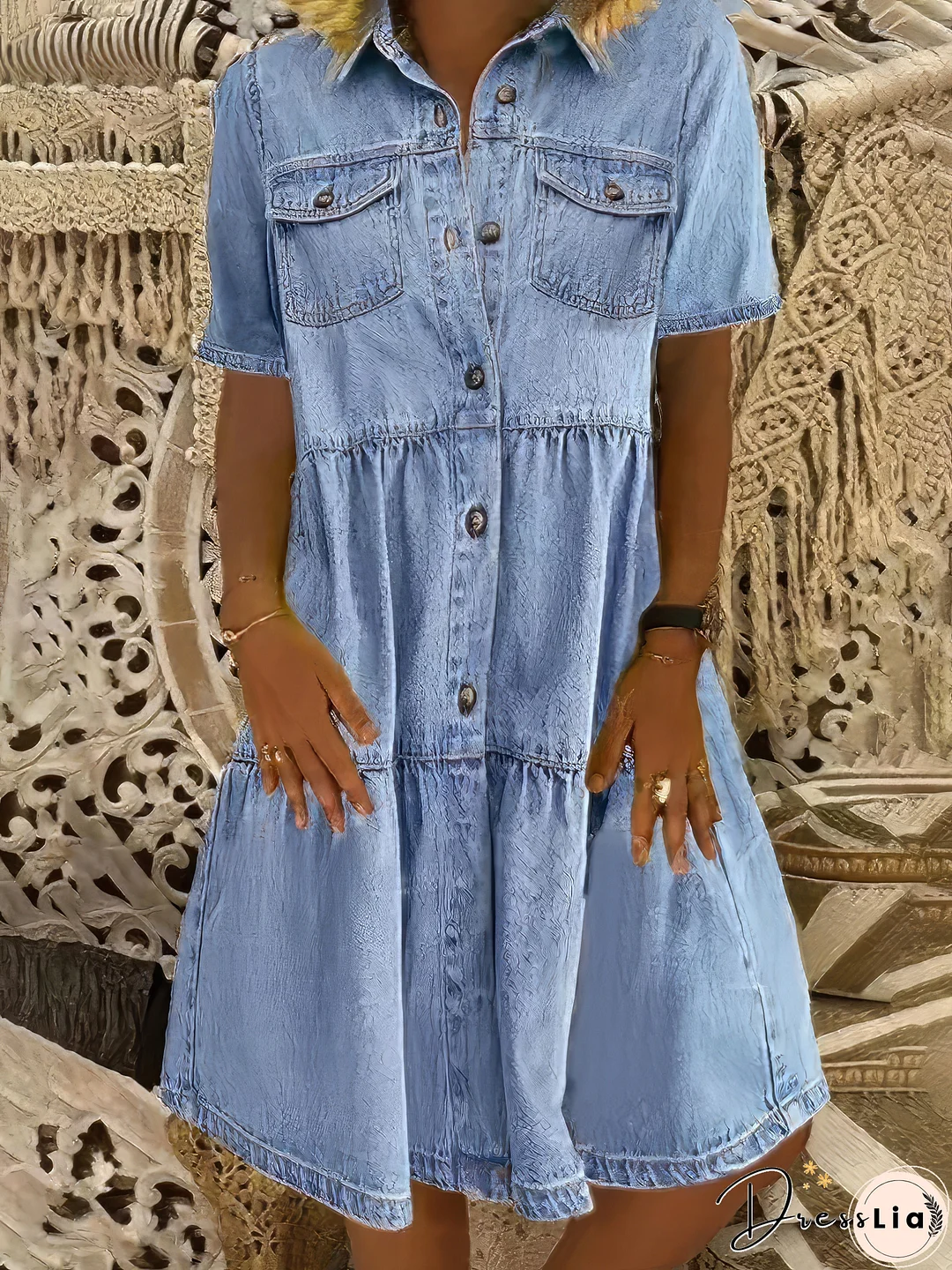 Down Loose Short Sleeve Denim Jean Dress