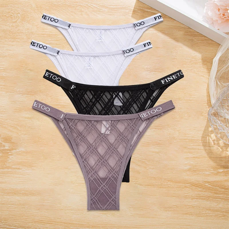 FINETOO 4PCS/Set Women's Lace Lingerie Panties Mesh Gstring Female Underpant Sexy Letter Panties Thong Girls Underwear Intimates