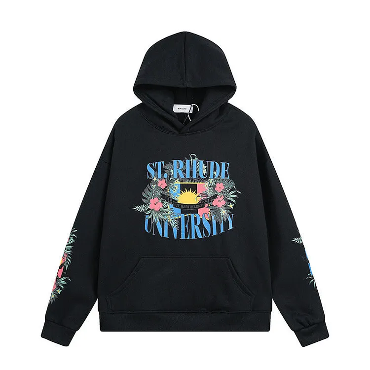 Rhude Hoodie Floral Letter Print Hooded Sweater