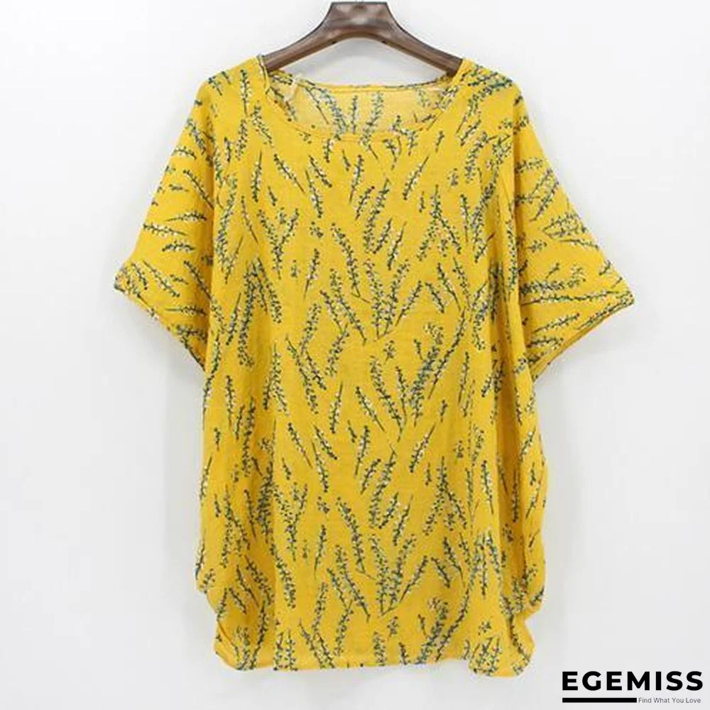 4XL Plus Size Women Batwing Casual Tops Tees Floral Print Cotton Linen Blouses | EGEMISS