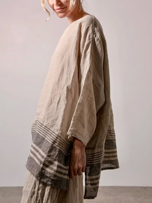 Round Neck Cotton And Linen Top hjn Shicloths