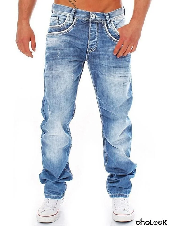 Men's Fashion Washed Effect Straight Denim Pants