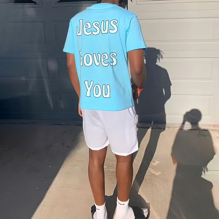 Jesus Loves You Print Short Sleeve T-Shirt