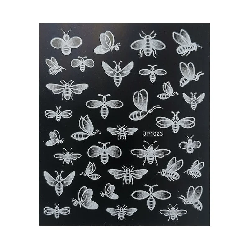 5D White Nail Sticker Rose Flower Engraved Embosse Design Transfer Decals Slider Wraps DIY Nail Art Decoration Accessories