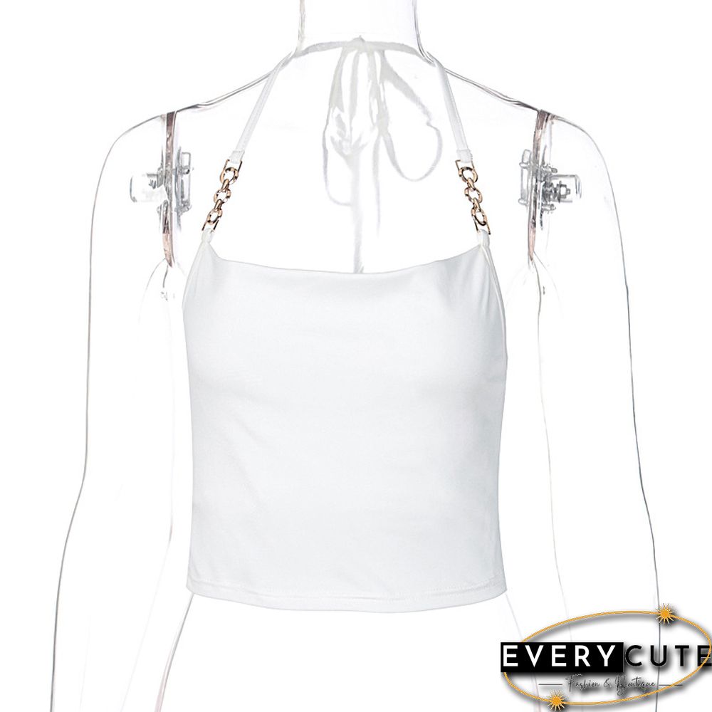 White Crop Top Womens Chain Stitching Halter Top Sleeveless Backless Sexy Tube Cami Female Summer Clothing Fashion Streetwear
