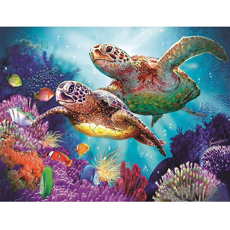 Turtles Sea Round Part Drill Diamond Painting 40X30CM(Canvas) gbfke