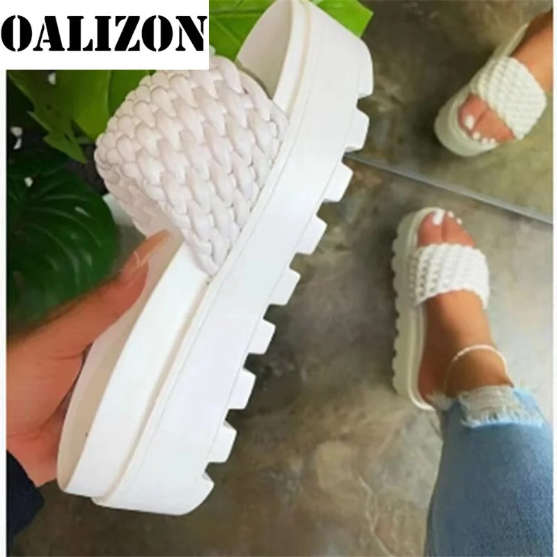 Summer Women's Flip Flops High Wedge Heels Flat Platform Woven Sandal Slippers Shoes Women Casual Open Toe Weave Slippers Shoes