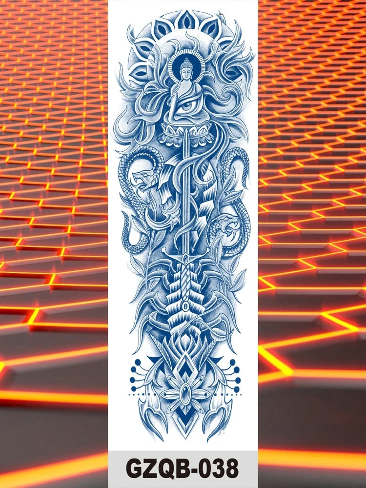 Temporary Flower Full Arm Waterproof Tattoo Stickers Banshee Warrior Crane Angel Lotus Juice Ink Men Women Girl Leg Fake Tatoo