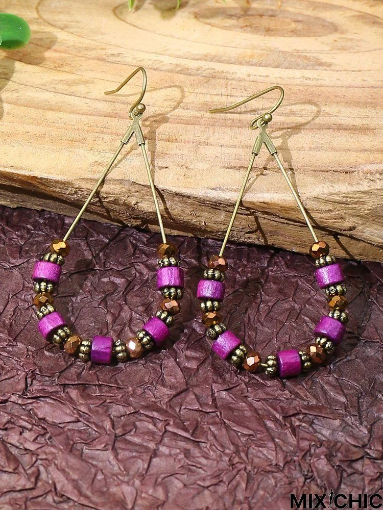 Boho Vintage Wooden Beaded Earrings Ethnic Holiday Jewelry