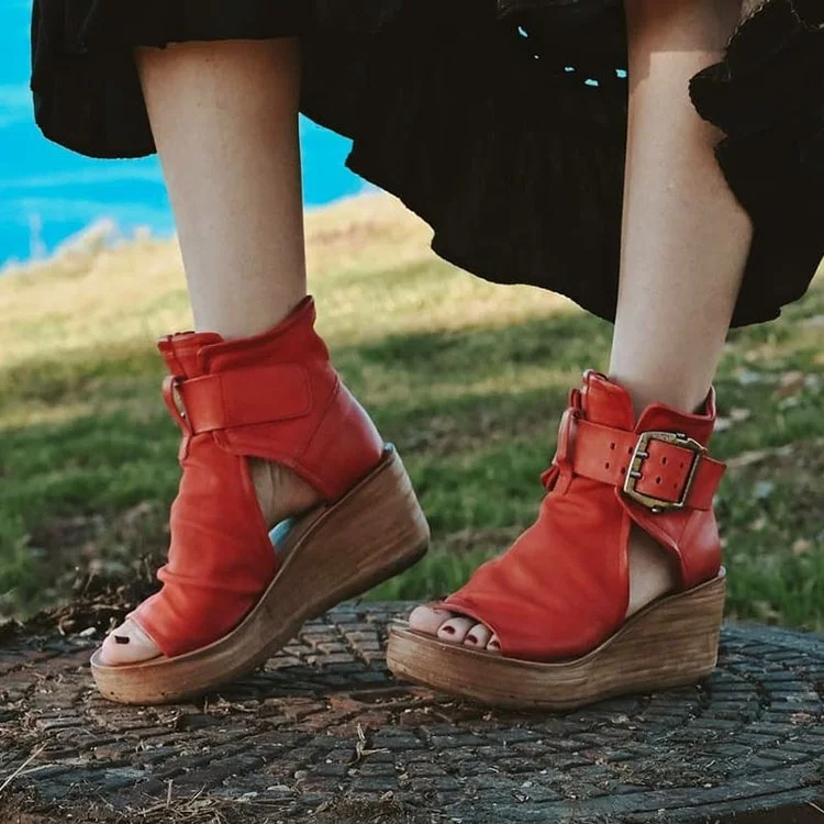 Women's Vintage Comfort Buckle Wedge Sandals  Stunahome.com